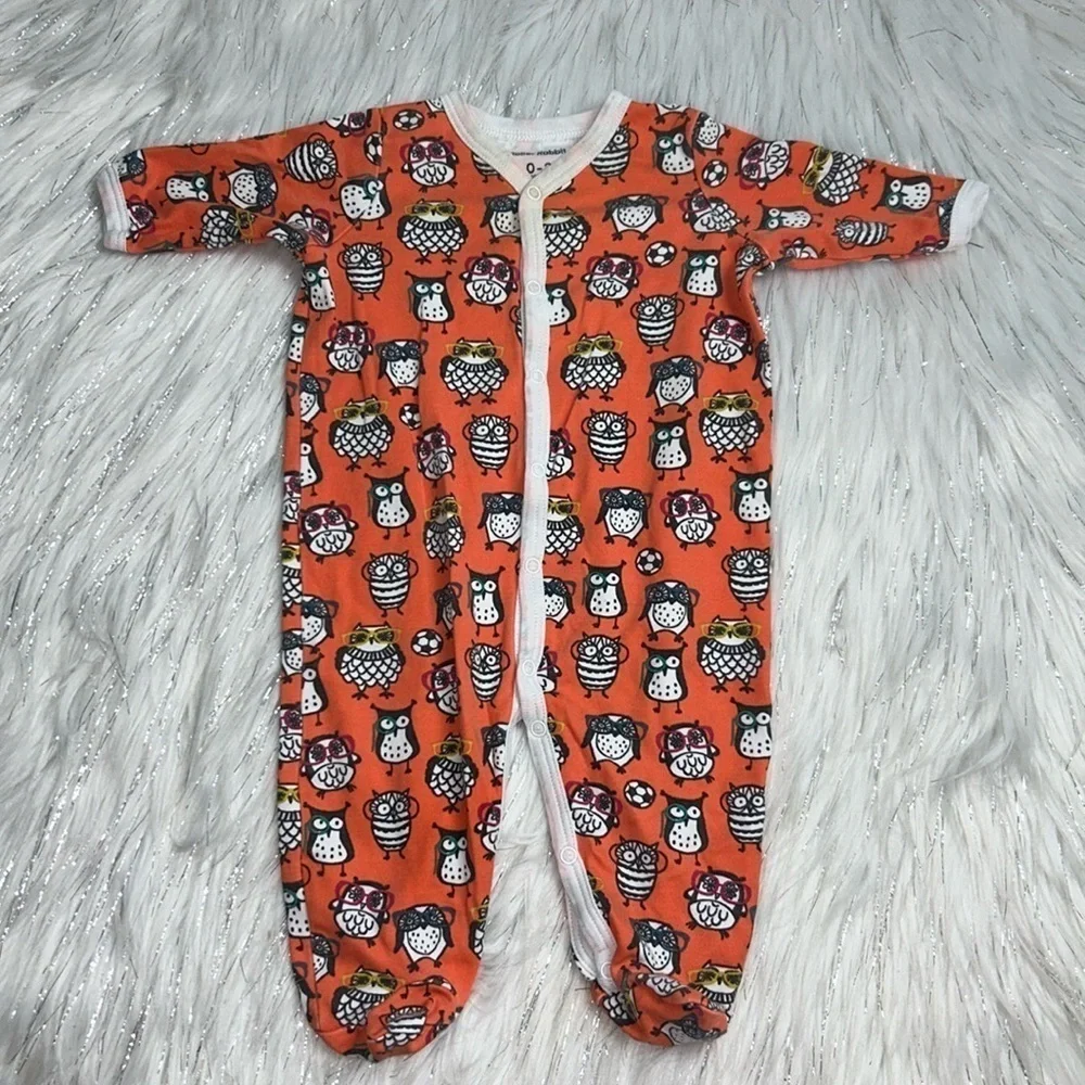 Roller Rabbit 0-3 months Orange Owl Snap Button Footie Pajama Onesie